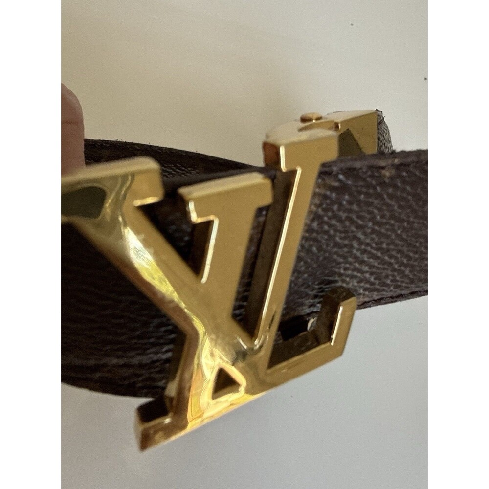 Brown Monogram Belt Gold Tone Logo Buckle Adjustable Designer Style Fashion